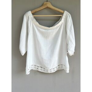 Greylin Akela Top Medium White Boho Off the Shoulder Crochet Coastal Peasant‎